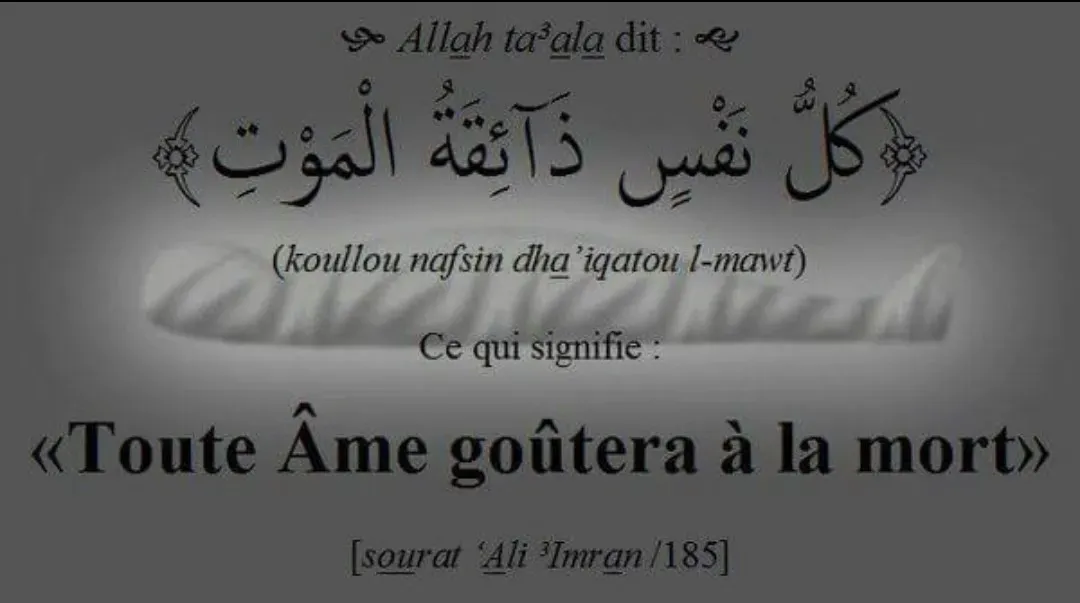Verset coranique en arabe et français Toute âme goûtera à la mort - Sourate Ali Imran 185